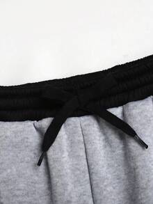 SHEIN 青少年女孩返校季學院風休閒灰色鬆緊腰寬腿運動休閒褲 - 淺灰色 - 查看 5