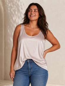 ELLERISSA Plus Size Apricot Satin Low Scoop Cami Top - Apricot - View 3