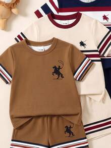 3 Random Piece From 5 Designs Tops Handsome Combination Outfit Set Summer Outing Preferred Minimalist Letter Print Pattern Navy Blue T-Shirt - White - View 5