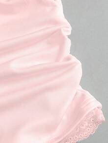 Sweetra 女款素色對比蕾絲休閒修身背心上衣 - 淺粉色 - 查看 4