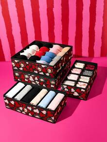 Betty Boop x SHEIN Betty Doll Printed Fabric Drawer Storage Set, Multi Size Closet Storage Box With Divider, Foldable Underwear And Sock Storage, Suitable For Wardrobes And Dresses, Cute Pattern Design - Multicolor - View 1