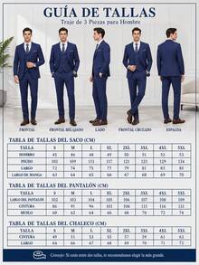 Men's Two-Piece Suit Plus Sizes One-Button, Pants Jacket And Belt Included In Plain Color, Ideal For Weddings Formal Events And Office. - Blue - View 8