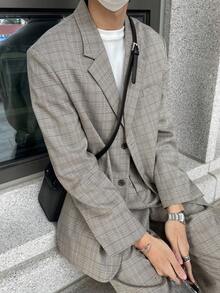 DAZY Spring/Autumn Grey Plaid Fabric Blazer With Semi-Elastic Waist Suit Pants Men's Suit Set - Multicolor - View 5