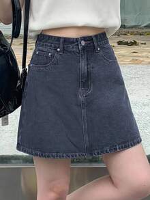 DAZY 女款休閒水洗牛仔裙 春夏牛仔裙可愛上衣 - 中等水洗藍 - 查看 9