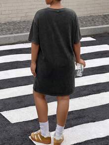Muchica Women's Plus Size Letter Print Dress - Dark Grey - View 2