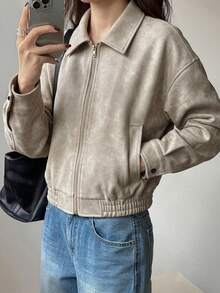 DAZY Spring New Vintage Leather Jacket, Short Style, Regular Fit, Suitable For Valentine's Day - White - View 6