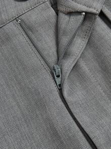 Elenzga Premium Light Gray Mid-Waist Front-Center Pleated Loose Wide-Leg Slimming Commuter Long Straight Suit Pants For Women - Grey - View 4