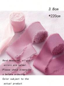 3 Rolls, 3 Colors, Hand-Wrapped Chiffon Ribbon, Suitable For Wedding Invitations, Mother's Day, Bridal Bouquets, Gift Wrapping, DIY Crafts, Rustic Wedding Invitations, Bows, Garlands, Christmas Decorations, - Pink ribbon - View 7