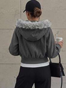 DAZY Women's Korean Style Casual Long Sleeve Padded Coat - Grey - View 9