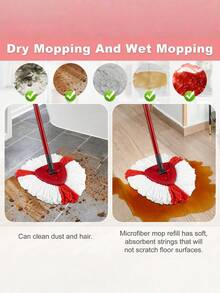 3/6PCS Microfiber Spin Mop Replacement Head Compatible With Triangle 360 Degree Rotating Mop Durable Absorbent Easy Install For Floor Tile Hardwood Home Cleaning Supplies Must Have - Red and White - View 7