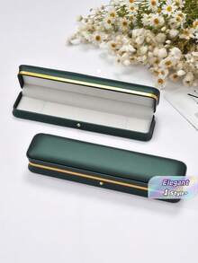Luxury Gold Trim Necklace Gift Box, Elegant Velvet Storage Case For Pendant Chains, Premium Jewelry Packaging Container With Gold Edge, Perfect Birthday Christmas Present For Women Girls - green - View 1