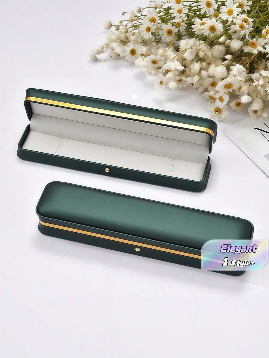 Luxury Gold Trim Necklace Gift Box, Elegant Velvet Storage Case For Pendant Chains, Premium Jewelry Packaging Container With Gold Edge, Perfect Birthday Christmas Present For Women Girls - green - View 1