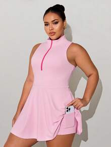 SHEIN Rhythm Era Plus Size Women's Colorblock Casual Daily Wear Sports Dress And Shorts Set - Multicolor - View 3