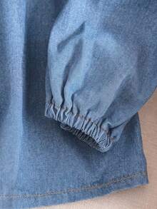 EMERY ROSE EMERY ROSE Women's Tie Neck Long Sleeve Casual Single-Breasted Denim Shirt - Light Wash - View 5