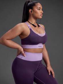 Powerista Women's Plus Size Summer And Spring Purple Color Sculpt Performance Sports Bra With Breathable Mesh Detail And Wide Straps Suitable For Sport And Gym - Purple - View 4