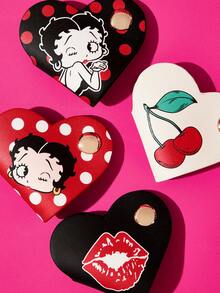 Betty Boop x SHEIN Retro Cartoon Heart Leather Cable Organizer Set Of 4, Snap-Button Design For Earphone & Cable Storage, Anti-Tangle Desk Tidy - Multicolor - View 4