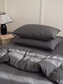 2pcs 100% Cotton Pillowcases, Natural Texture, Soft Touch, Envelope Closure, Suitable For Bedroom, Bedding - Dark Grey - View 3