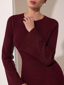 Graceveil Women's Round Neck Long Sleeve Slim Fit Flattering Autumn/Winter Sweater Dress - Burgundy - View 6