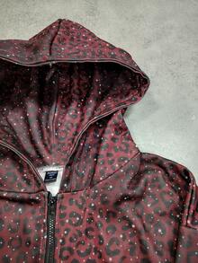 ROMWE MEN Street Life Men's Leopard Print Hooded Sweatshirt - Red - View 3