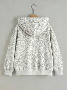 Resyla Chaqueta/Top de mujer talla grande otoño/invierno, top para exteriores, versátil y de moda, estampado de leopardo, floral gris, estilo callejero de fotografía, sudadera con capucha de doble capa para mujer talla grande - Gris - Ver 2