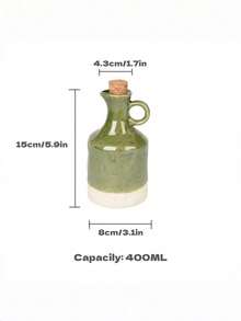 Cirelle 1pc Ceramic Olive Oil Dispenser Bottle With Handle & Cork Stopper, Handcrafted Pottery Oil & Vinegar Cruet, Two-Tone Glazed Liquid Dispenser Container For Kitchen Counter Decor (Green / Cream White) - View 10