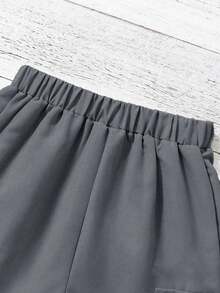 SHEIN Tween 女童纯色工装裤，简约时尚休闲日常长裤 - 灰色 - 查看 6