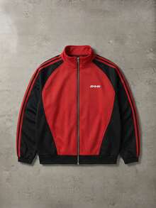 SUMWON Color Block Full Zip Track Jacket With Mandarin Collar Contrast Stripe Sleeves And Elastic Hem - Multicolor - View 1