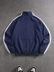 PAVTROS Men's Plus Size Contrast Color Frog Button Casual Daily Long Sleeve Jacket - Blue - View 2
