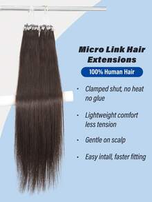 50g 50 Strands Micro Link Tip Hair Extensions 100% Real Human Hair, 16-24 Inch , Invisible Remy Cold Fusion Micro Link Tip Hair Extensions, #2 Dark Brown ,Long Straight Texture, Cold Fusion Installation, Buildable Fullness, Cosplay, Special Events - S2 - View 6