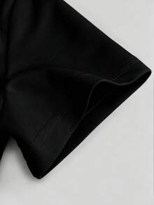 SHEIN Franclia 女款夏季 Polo 領短袖收腰洋裝，A 字版型，簡約顯瘦短洋裝，適合日常通勤、外出與野餐 - 黑色 - 查看 3