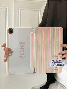 1 Buah Casing Pelindung Tablet Pro11/10/Mini 5 dengan Motif Garis-Garis Warna-warni, Dilengkapi Slot Pena, Stand Magnetik Multi-Sudut, Mendukung Fitur Tidur/Bangun Otomatis - MultiWarna - View 1