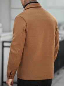 Manfinity LEGND Men's Solid Color Single-Breasted Casual Versatile Daily Wear Long Sleeve Wool Jacket - Khaki - View 2