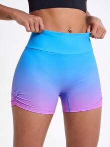 Core Rhythm New Summer Women's Gradient Tie-Dye High Waist Yoga Shorts With Side Ruched Details To Shape Hips, Suitable For Fitness, Running And Daily Wear - Multicolor - View 2
