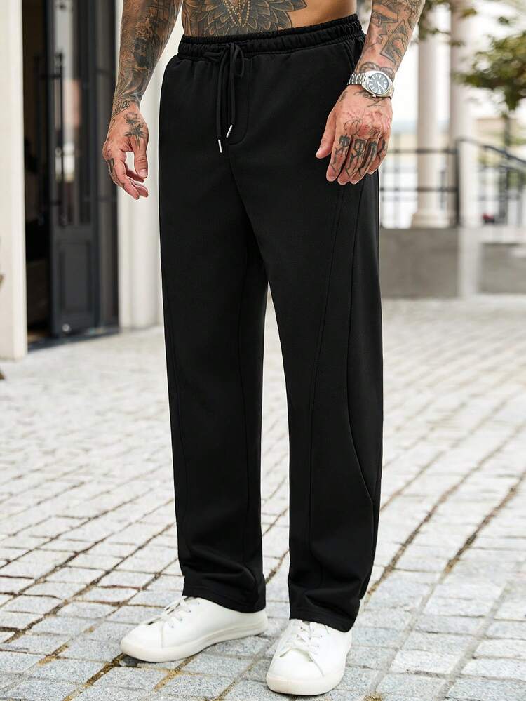 Manfinity CasualCool Men's Black Drawstring Elastic Waist Casual Sweatpants With Slanted Pockets - Black - View 4