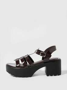 HighSole Women's Fashion High Heel Strap Sandals Simple Fashion Casual Daily - Coffee Brown Mirror - View 2