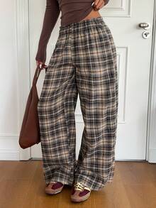 Aloruh Women's Casual Loose Plaid Straight Leg Pants - Multicolor - View 5
