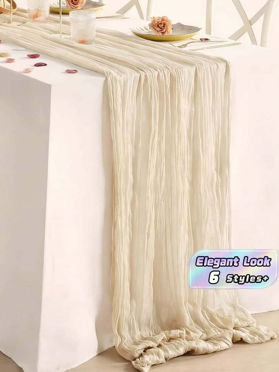 Polyester Cream Foldable Table Runner – Holiday Wedding Birthday Party Decor, Home Dining Table Cover, Versatile For Photo Frame Display, Banquet Kitchen Events - Beige - View 1