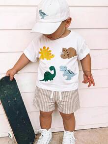 THE HAPPY LOOK 2pcs Young Girl Letter Pattern Knit Soft Round Neck Short Sleeve Top And Elastic Waist Shorts Set - Apricot - View 1