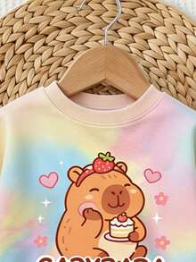 SHEIN 女童 2 件組/套休閒時尚百搭春/秋/冬套裝，小女孩圓領衛衣與內搭褲套裝，可愛甜美卡通圖案數位印花內搭褲 2 件組，適合返校、派對、戶外野餐、街拍、校園、假期、禮物 - 彩色 - 查看 6