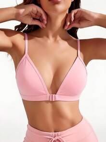 SHEIN Sports Dewbera 女款運動上衣，雙肩帶設計，健身休閒穿搭，優雅健身房穿著 - 粉色 - 查看 3