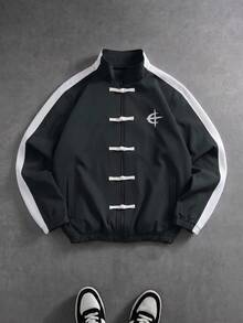 PAVTROS Men's Plus Size Colorblock Button-Up Casual Daily Long Sleeve Jacket - Black - View 1