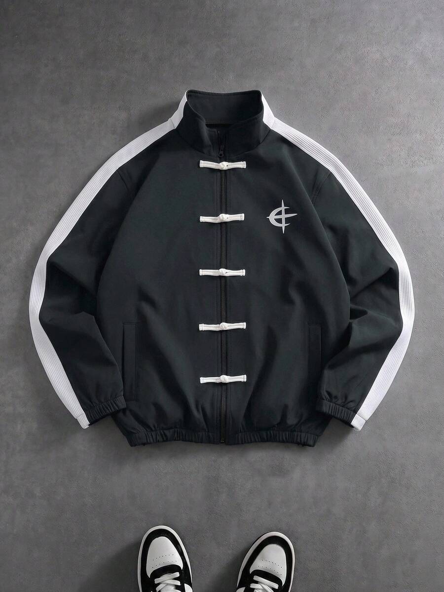 PAVTROS Men's Plus Size Colorblock Button-Up Casual Daily Long Sleeve Jacket - Black - View 1