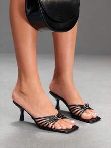 CUCCOO SZL Sandalias negras para mujer de tira fina trenzada con hebilla redonda y punta cuadrada, para uso diario, desplazamientos, citas y vacaciones - Negro - Ver 2
