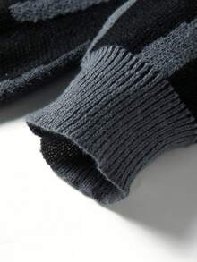 Manfinity Homme Men's Plus Size Casual Letter Pattern Sweater, Autumn/Winter - Dark Grey - View 4