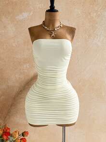 Soleia 2pcs Shawl & Fitted Mini Dress Set, Elegant - White - View 7