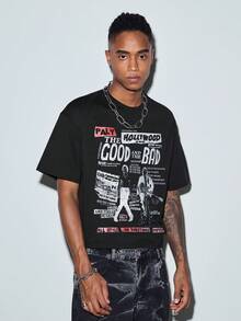 Modcrash Men's Summer Letter Print Casual Versatile Daily Short Sleeve T-Shirt - Black - View 7
