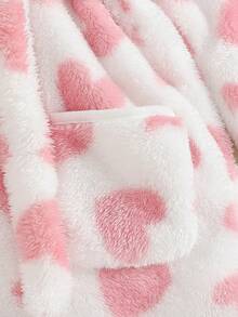 SHEIN 1pc Toddler Girl Fuzzy Hoodie Jacket Cute Pink White Bow Fleece Heart Print Long Sleeve Hooded Plush Birthday Party Winter Fall Autumn Christmas Gift - Pink - View 8