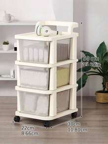 One Cream-Colored Plastic Storage Cabinet With Wheels And Drawers, Odorless, Suitable For Storing Snacks And Toys. - Multicolor - View 9