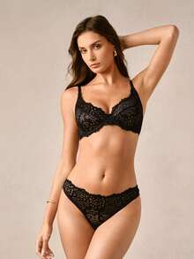 Hourtrue 2 Sets 4pcs Women's Lace Sexy Push-Up Anti-Sagging Bra And Panty Set - Black - View 1