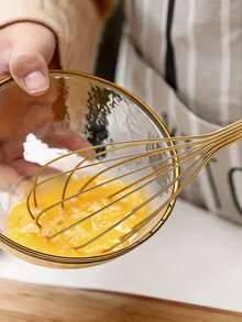 1pc Stainless Steel Egg Mixer, Suitable For Small Kitchen Tools, Used To Mix Egg Liquid And Whipped Cream, Suitable For Making Cakes, Mixing Baking And Cooking, Suitable For Beating Eggs, Cream, Suitable For Parties, Daily Home Cooking, Kitchen Use. - Gold - View 6